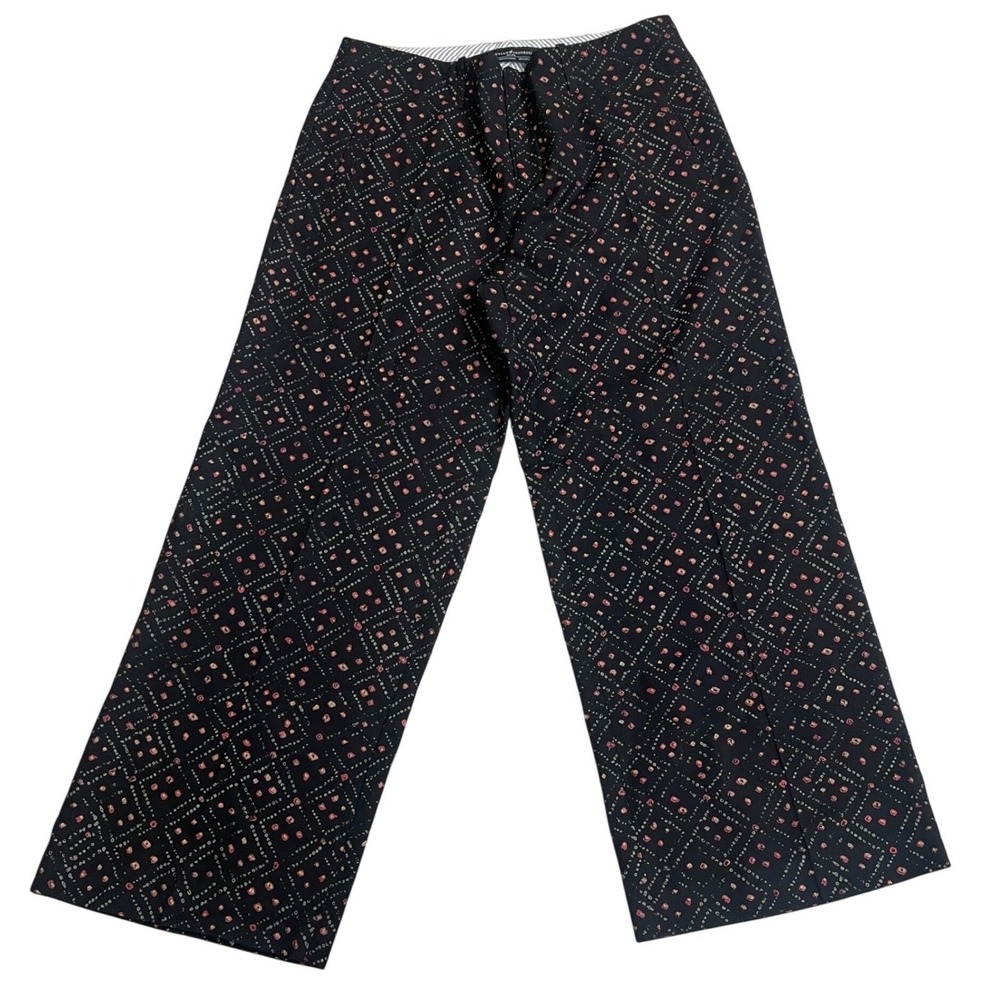 Peruvian Connection Womens Wide Leg Geometric Diamond Print Trousers Black Sz 6
